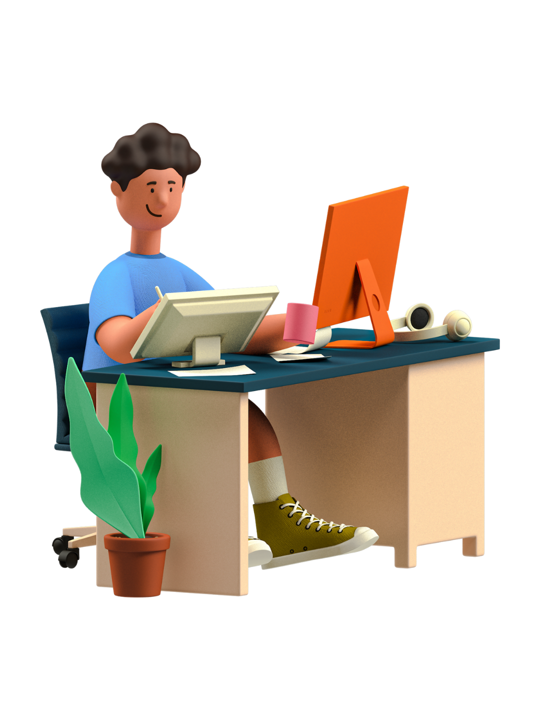 Ilustración persona en escritorio
